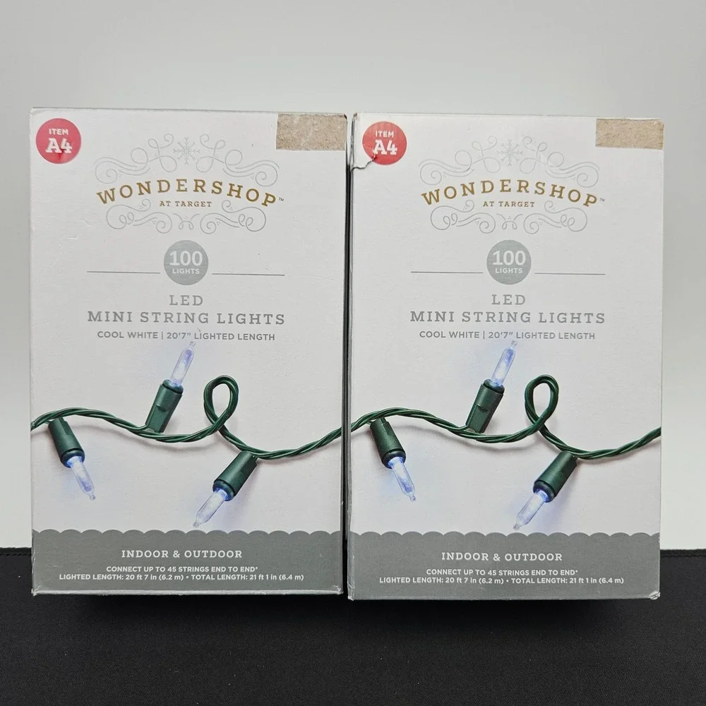 2 Pack Wondershop LED Mini String Lights 100 Count Cool White‎ Green Wire 20.7ft